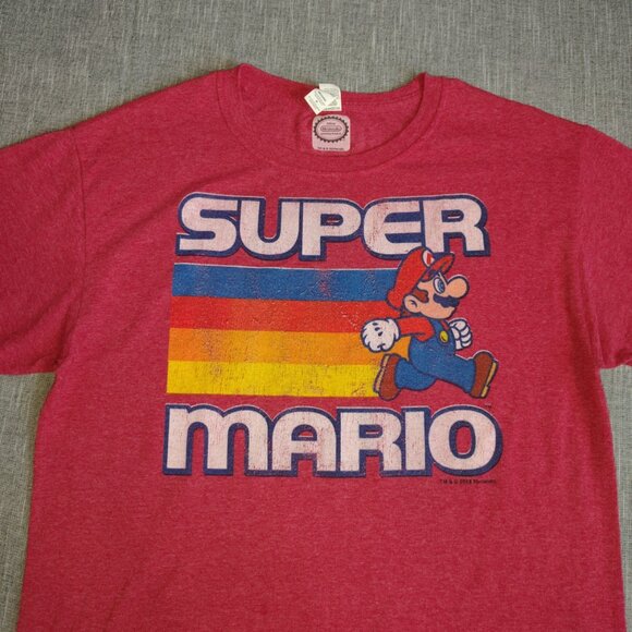 Super Mario Brothers Nintendo T-Shirt Size Medium Red Heathered Retro Casual 90s - Picture 2 of 11
